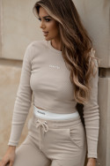 Tracksuit set with a striped top - crafted - Beige
