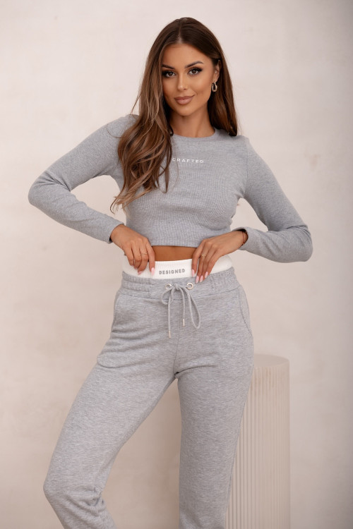 Tracksuit set with a striped top - crafted - Dark grey melange