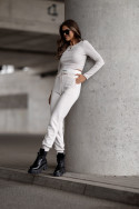 Tracksuit set with a striped top - crafted - Beige melange