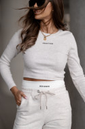 Tracksuit set with a striped top - crafted - Beige melange