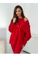Damen 3-in-1 Trainingsanzug-Set mit Druckknöpfen - Rot - 4359