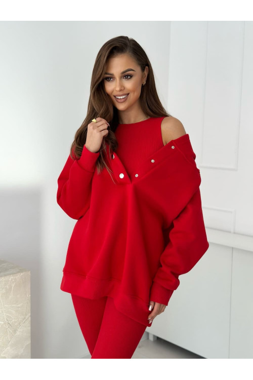 Damen 3-in-1 Trainingsanzug-Set mit Druckknöpfen - Rot - 4359