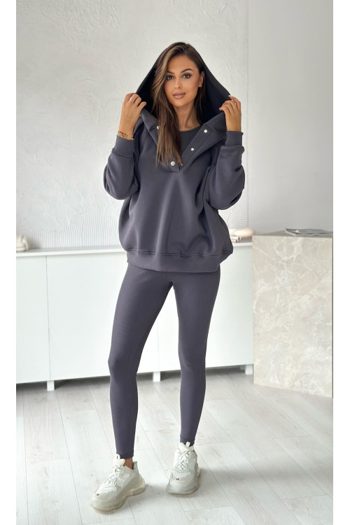 Damen 3-in-1 Trainingsanzug-Set mit Druckknöpfen - Graphit - 4359
