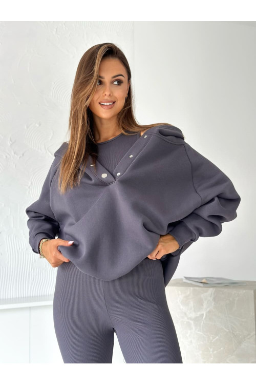 Damen 3-in-1 Trainingsanzug-Set mit Druckknöpfen - Graphit - 4359