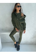 Dámská tepláková souprava 3 v 1 s druky - khaki - 4359