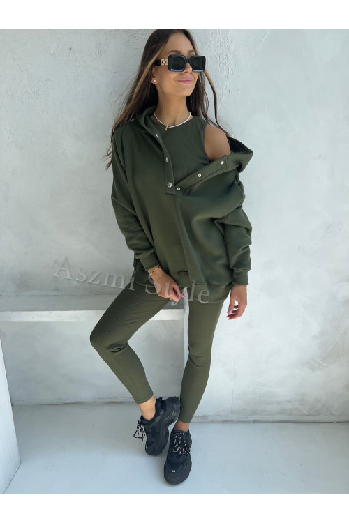 Dámská tepláková souprava 3 v 1 s druky - khaki - 4359