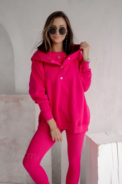 Damen 3-in-1 Trainingsanzug-Set mit Druckknöpfen - Fuchsia - 4359