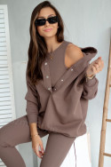 Damen 3-in-1 Trainingsanzug-Set mit Druckknöpfen - Schokolade - 4359