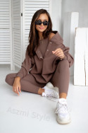 Damen 3-in-1 Trainingsanzug-Set mit Druckknöpfen - Schokolade - 4359