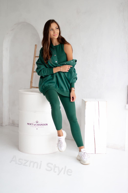 Women's 3-in-1 tracksuit set with press studs - Bottle green - 4359