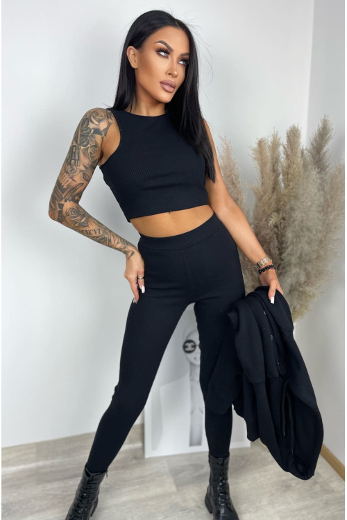 Damen 3-in-1 Trainingsanzug-Set mit Druckknöpfen - Schwarz - 4359