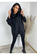 Damen 3-in-1 Trainingsanzug-Set mit Druckknöpfen - Schwarz - 4359