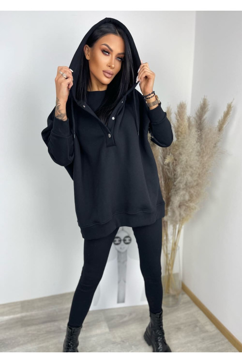 Damen 3-in-1 Trainingsanzug-Set mit Druckknöpfen - Schwarz - 4359