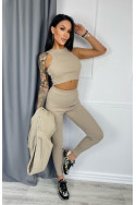 Damen 3-in-1 Trainingsanzug-Set mit Druckknöpfen - Beige - 4359