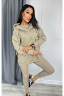 Damen 3-in-1 Trainingsanzug-Set mit Druckknöpfen - Beige - 4359