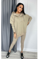 Damen 3-in-1 Trainingsanzug-Set mit Druckknöpfen - Beige - 4359