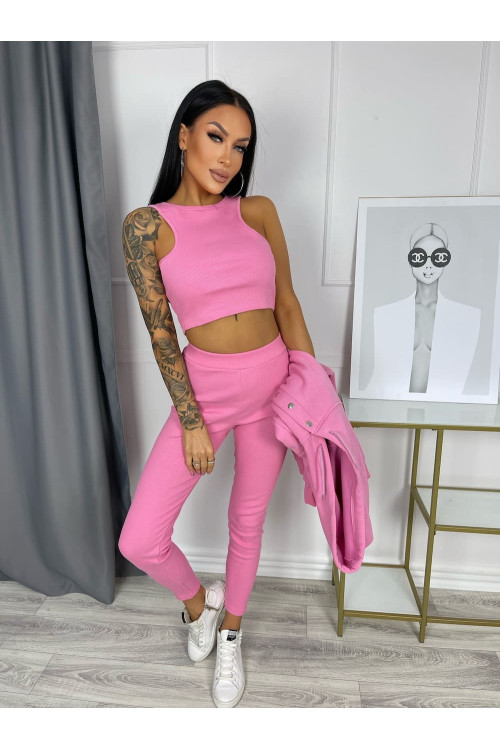 Damen 3-in-1 Trainingsanzug-Set mit Druckknöpfen - Pink - 4359