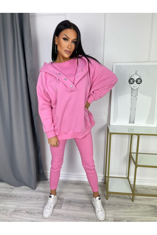 Damen 3-in-1 Trainingsanzug-Set mit Druckknöpfen - Pink - 4359