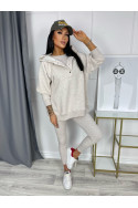 Damen 3-in-1 Trainingsanzug-Set mit Druckknöpfen - Beige Melange - 4359