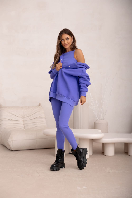 Damen 3-in-1 Trainingsanzug-Set mit Druckknöpfen - Lila - 4359