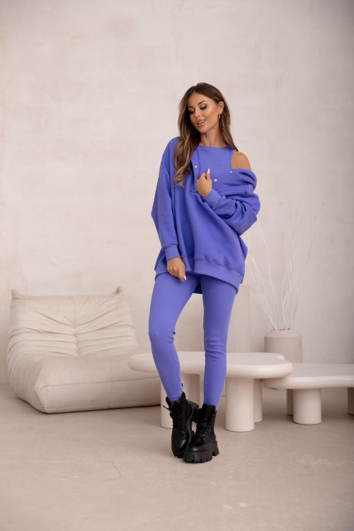 Damen 3-in-1 Trainingsanzug-Set mit Druckknöpfen - Lila - 4359