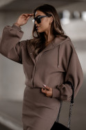 Elegancki komplet damski 2-częściowy – Bluza na napy i sukienka - czekoladowa  - 5285
