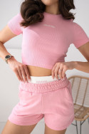 Women's set "Soft Mood" with top and shorts - Powder pink - 5374
