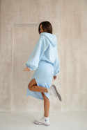 Elegant women's 2-piece set - Blouse with press-studs and dress - Blue