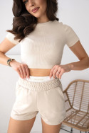 Damen Set "Soft Mood" mit Top und Shorts - Hellbeige - 5374