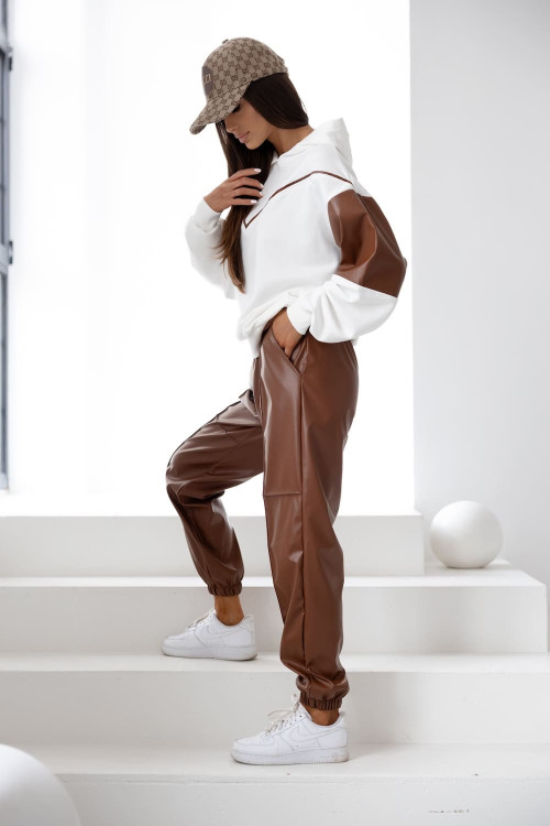 Chocolate and white oversized tracksuit set – sweatshirt and pants
