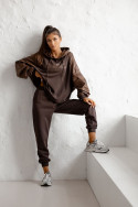 Women's hooded tracksuit set with contrasting sleeves – Chocolate