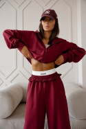 Women's oversized tracksuit set – Burgundy, with a short sweatshirt and wide-leg pants