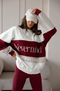 Dwuczęściowy komplet „Never Mind” oversize bluza i prążkowane legginsy – bordo ecru
