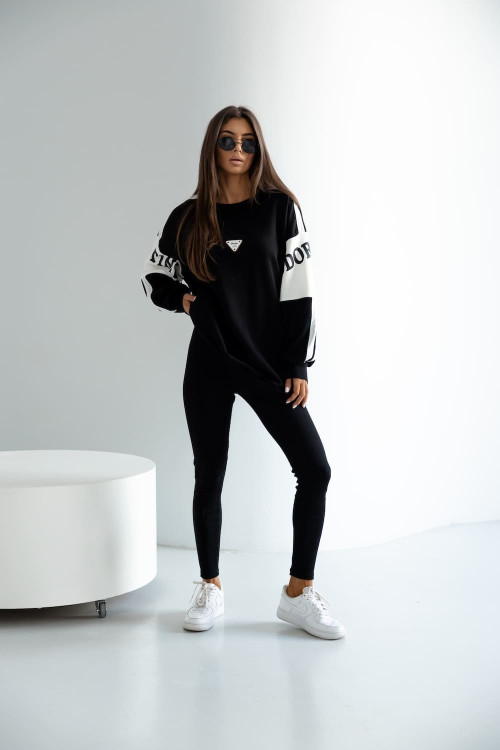Women's set with oversized sweatshirt and leggings – black