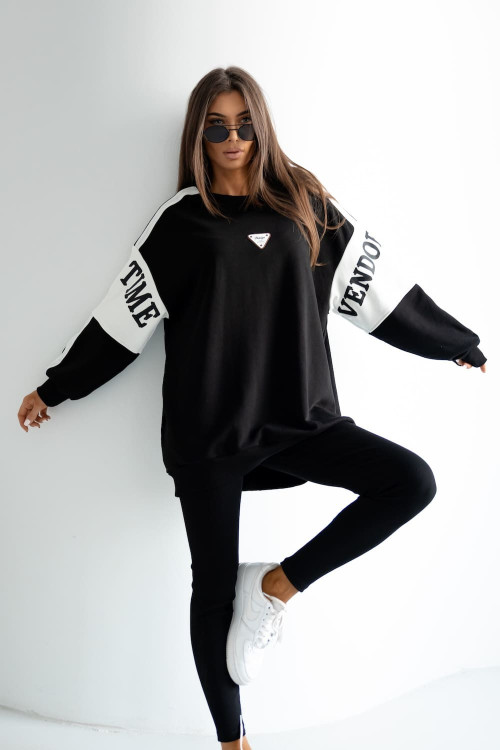 Komplet damski z bluzą oversize i legginsami – czarny