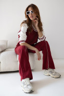 Set with a V-neck sweatshirt and trousers with stripes – burgundy
