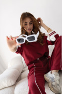 Set with a V-neck sweatshirt and trousers with stripes – burgundy