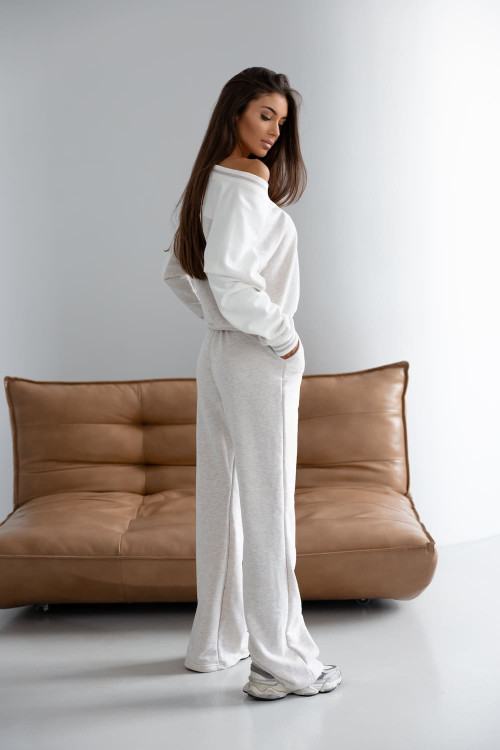 Two-piece beige women's set with a V-neck