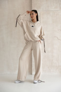 Beige oversized women's hooded tracksuit set