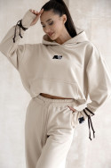 Beige oversized women's hooded tracksuit set