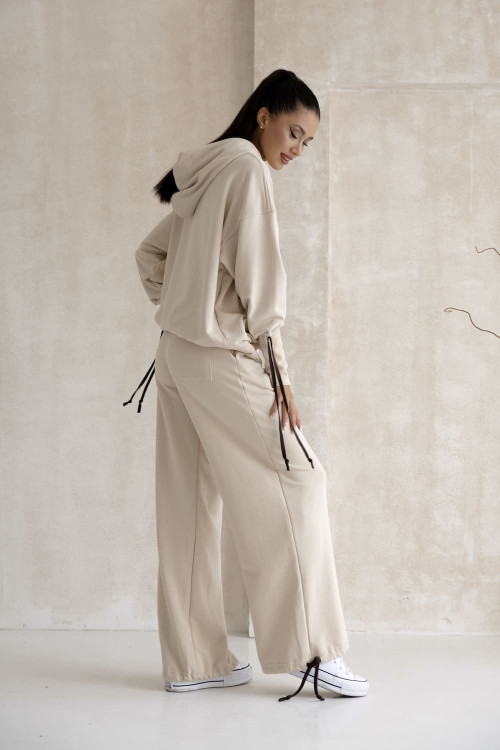 Beige oversized women's hooded tracksuit set