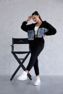 Black women's tracksuit set with denim inserts
