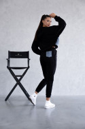 Black women's tracksuit set with denim inserts