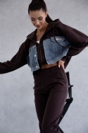 Brown women's tracksuit set with denim inserts