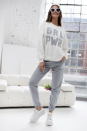 Damen Frühlings-Trainingsanzug-Set mit Stickerei Grl Pwr - Grau