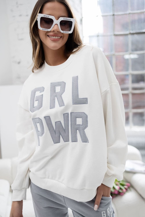 Women's spring tracksuit set with embroidery Grl Pwr - Grey