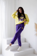 Women's spring tracksuit set with embroidery Grl Pwr - Purple