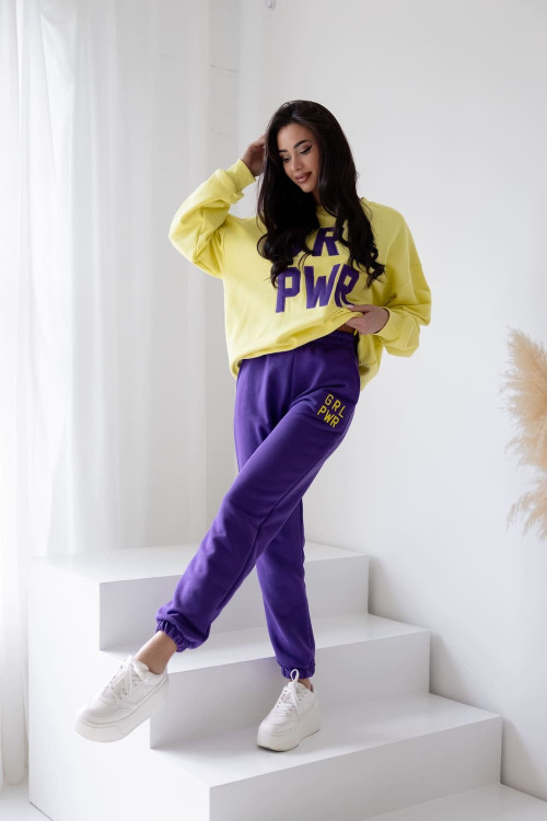 Women's spring tracksuit set with embroidery Grl Pwr - Purple