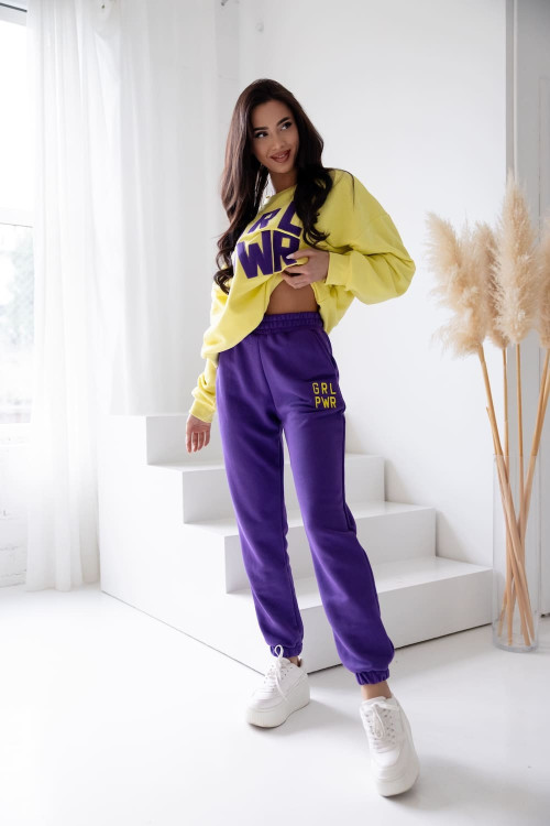 Women's spring tracksuit set with embroidery Grl Pwr - Purple