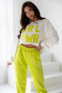 Wiosenny komplet dresowy damski z haftem Grl Pwr - Lemon